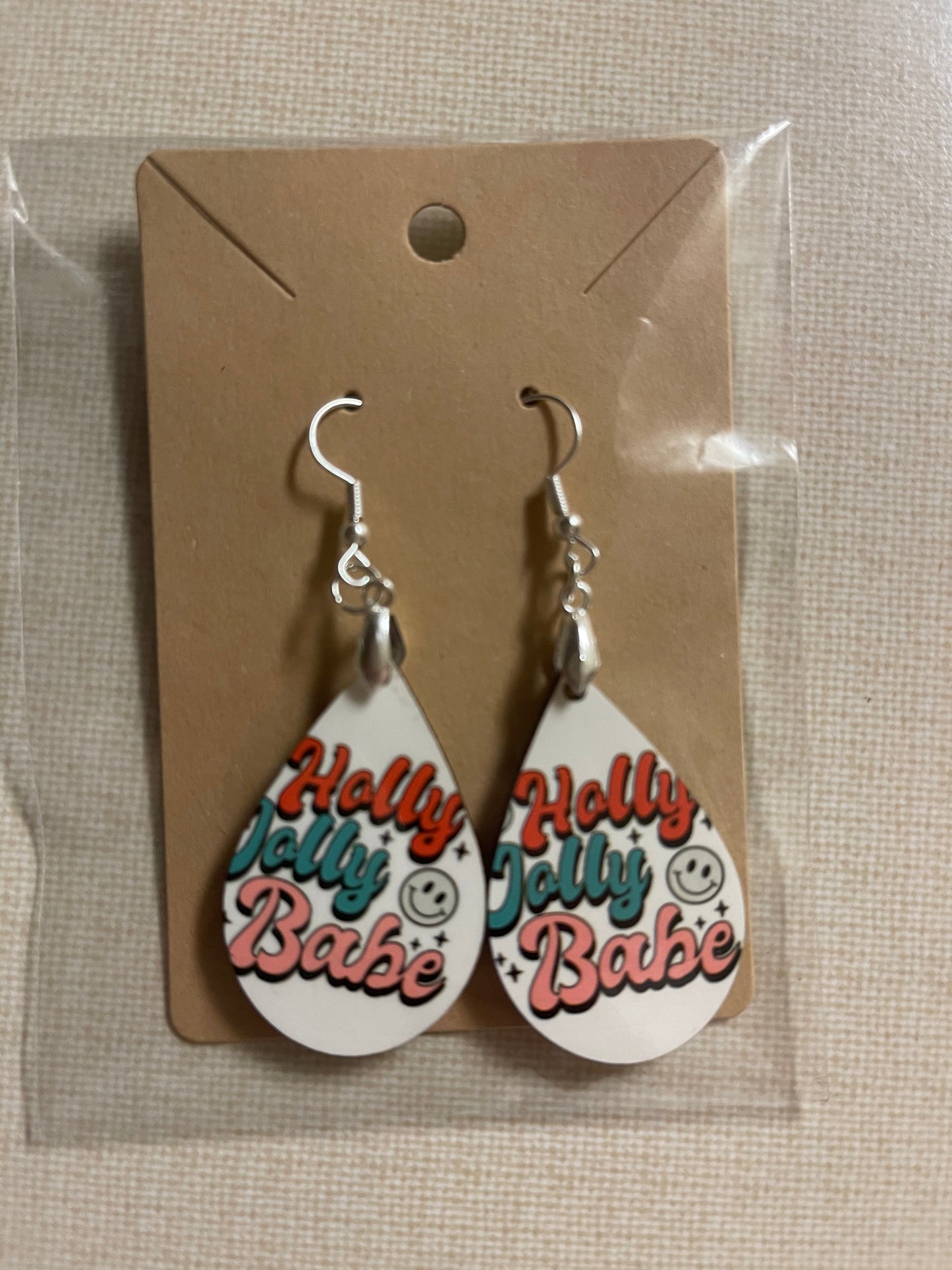 Holly jolly babe teardrop shaped earrings
