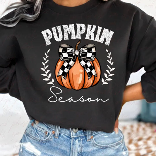 Pumpkin Season Checkered Crewneck Sweater