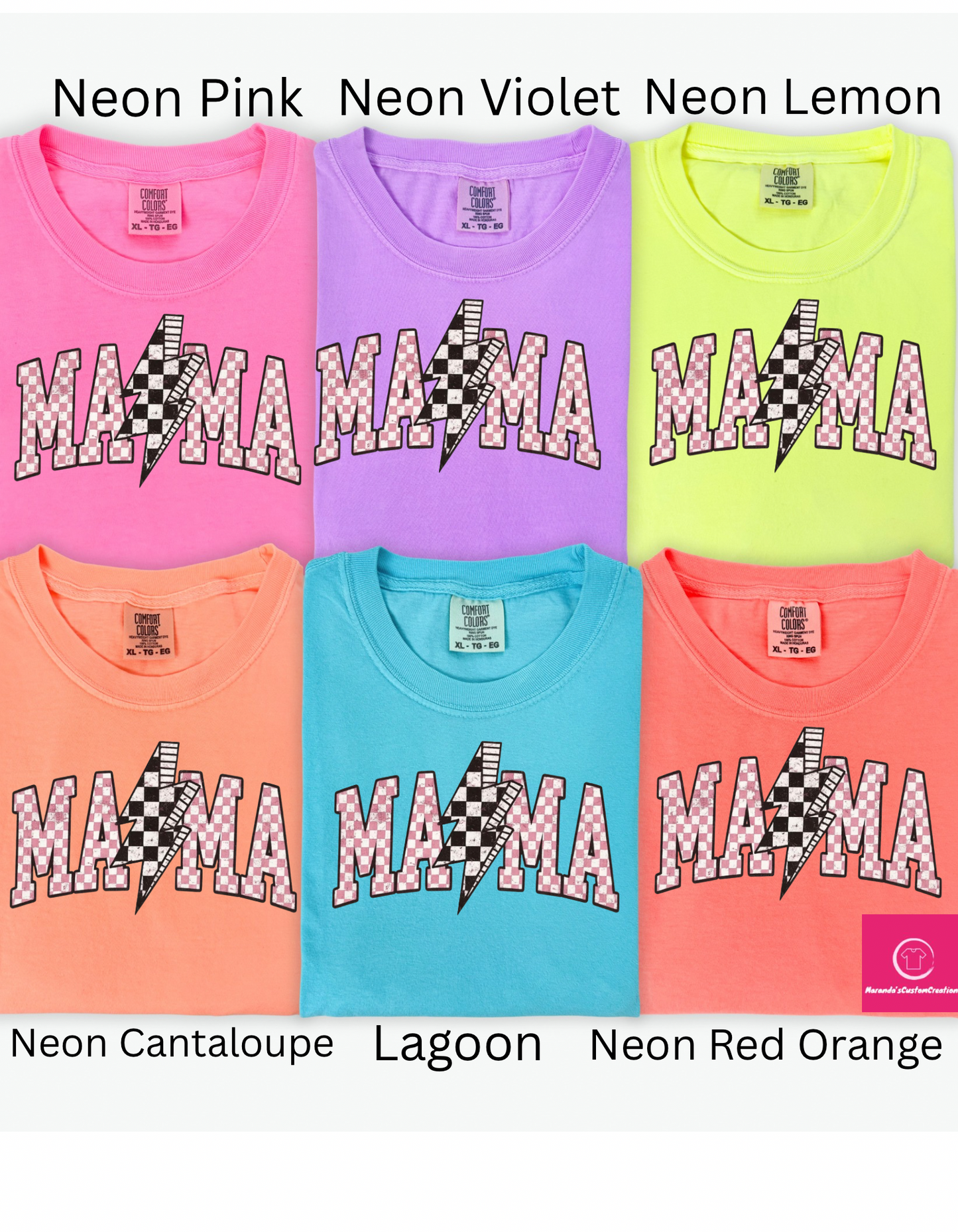 Checkered Mama Neon Tees