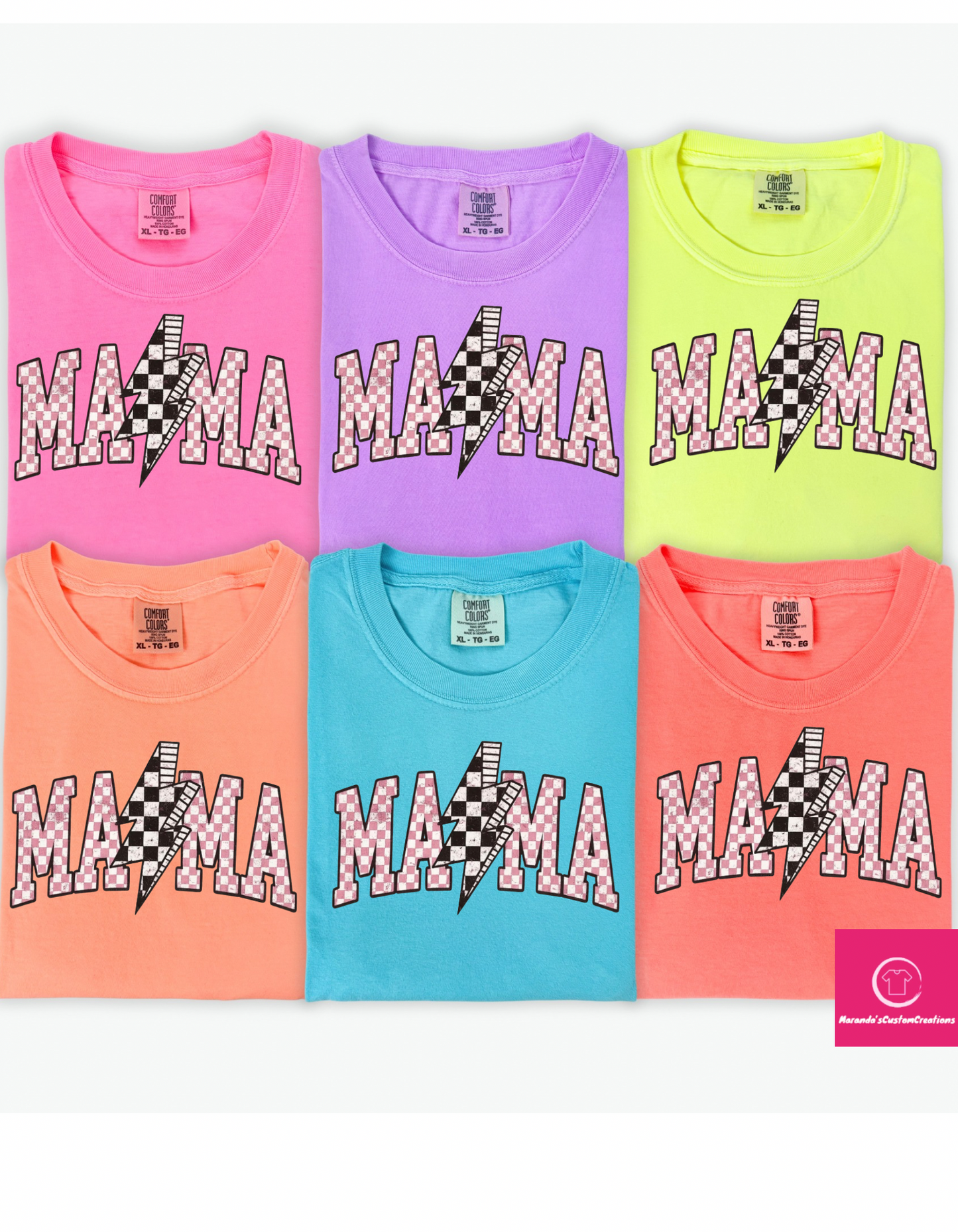 Checkered Mama Neon Tees