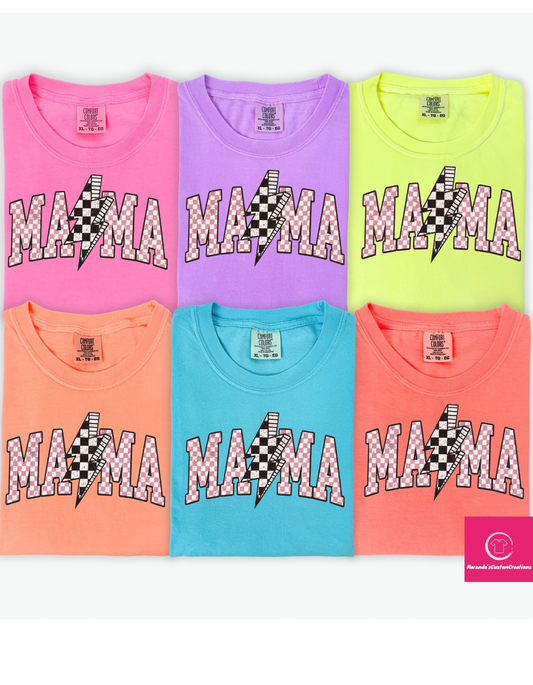 Checkered Mama Neon Tees