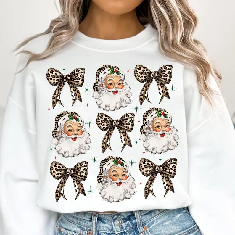 Santa Cheetah Bow Sweater
