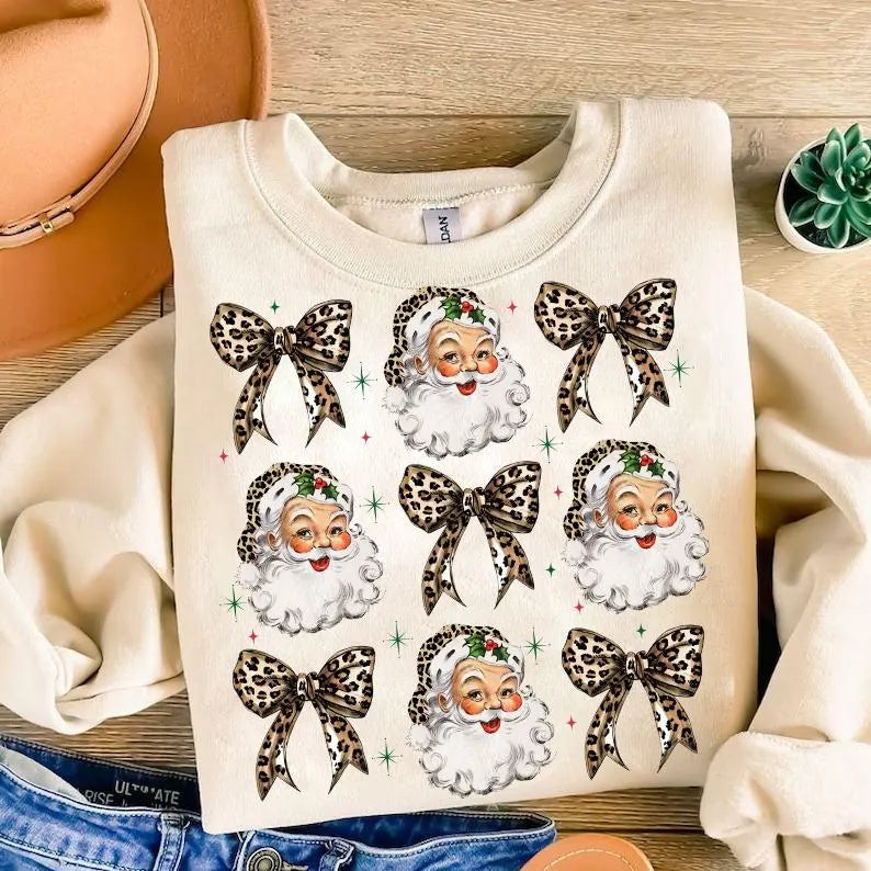 Santa Cheetah Bow Sweater
